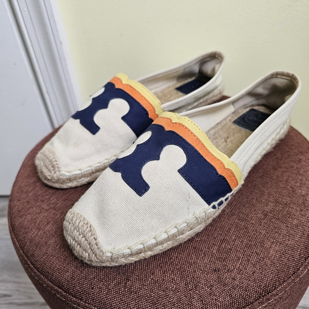 Tory Burch Canvas Espadrille Flats Size 7 .5